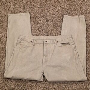 Wrangler Denim Jeans Mens Off White 38x32 Slim Fit Straight Stretchable